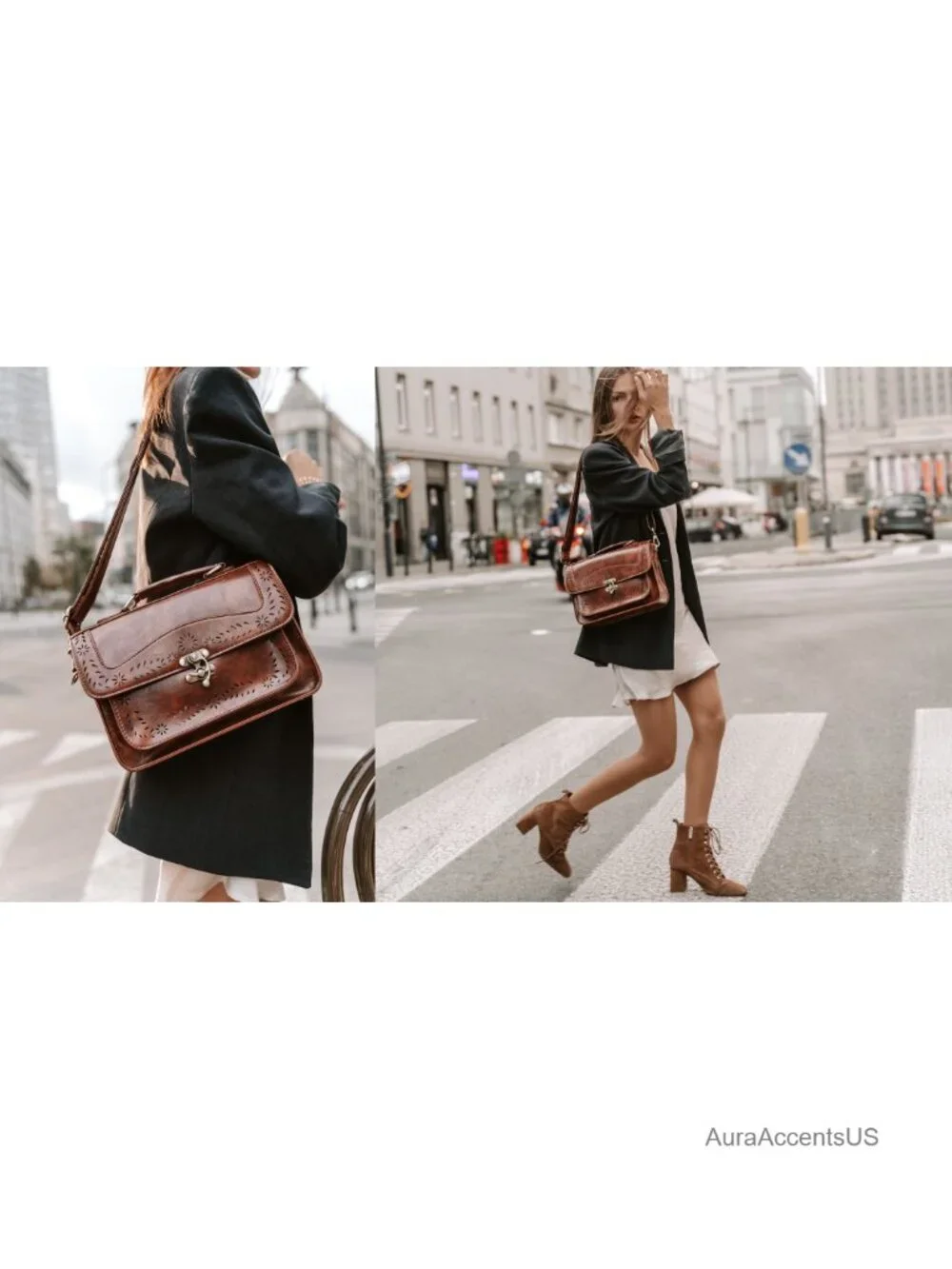 Vintage PU Leather Satchel Crossbody Bag Work Messenger